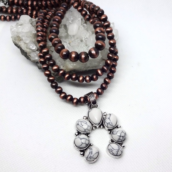 NEW Howlite Squash Blossom beaded necklace - Picture 6 of 6